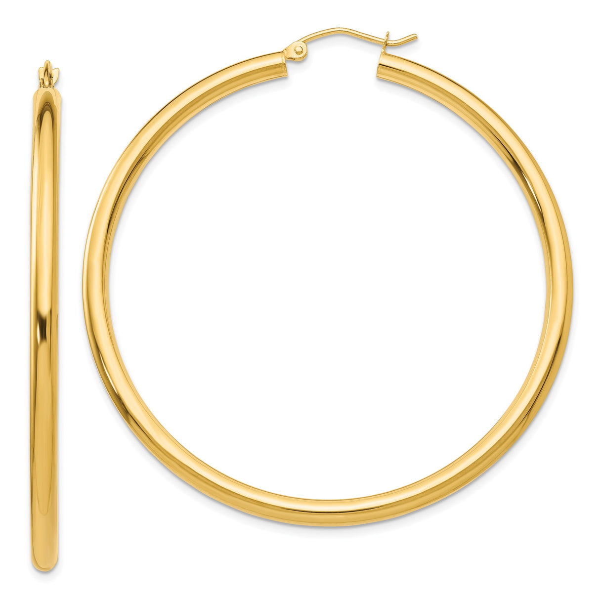 10k Yellow Gold Hoop Earrings, Classic Round Polished Design with Latch Back Closure