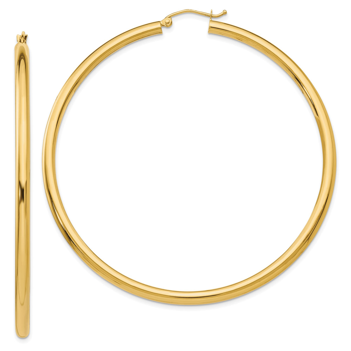 10k Yellow Gold Hoop Earrings, Lightweight Tube Design with Polished Finish for Women