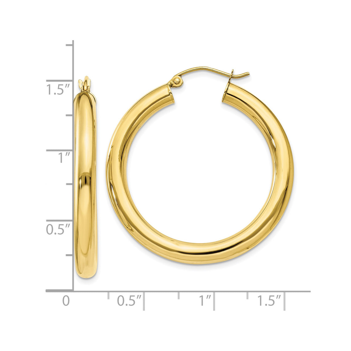 10k Yellow Gold Hoop Earrings, Medium Thickness Round Hoops with Polished Finish