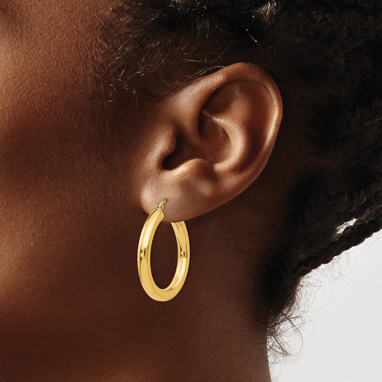 10k Yellow Gold Hoop Earrings, Medium Round Tube, Polished Finish, Lightweight Classic Style
