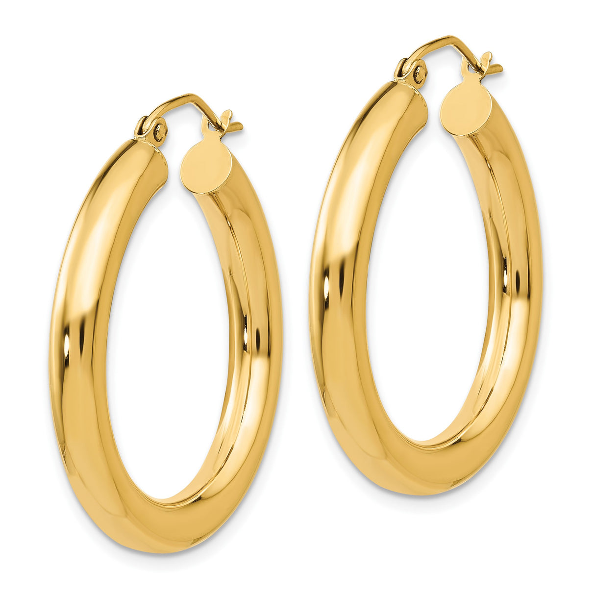 10k Yellow Gold Hoop Earrings, Classic Lightweight Round Tube Hoops with High-Polish Finish