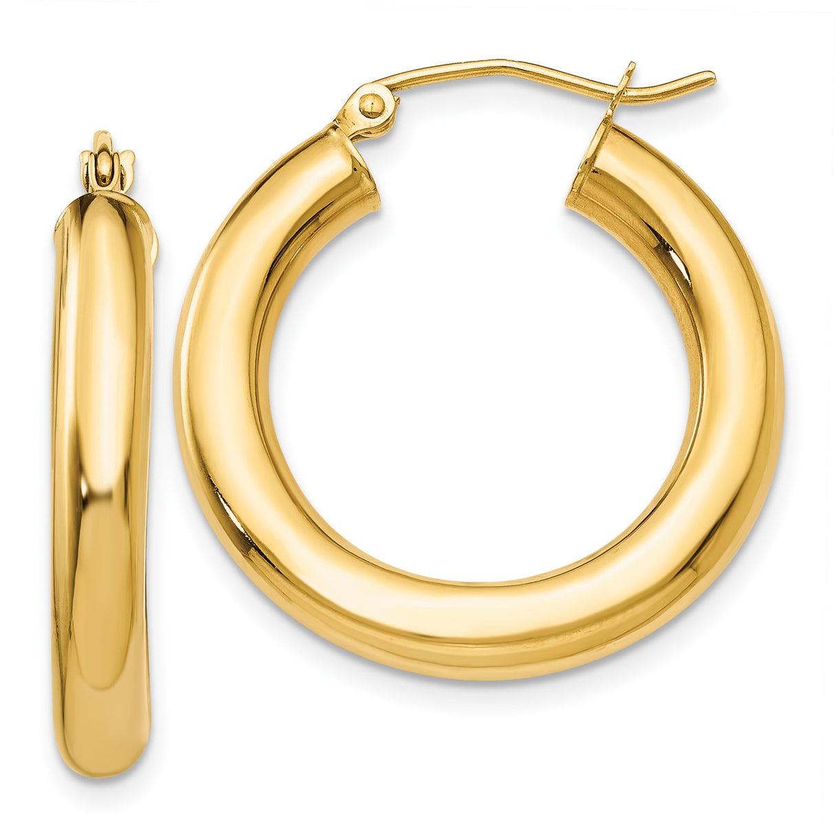 10k Yellow Gold Hoop Earrings, High-Polish Lightweight Tube Design for Women