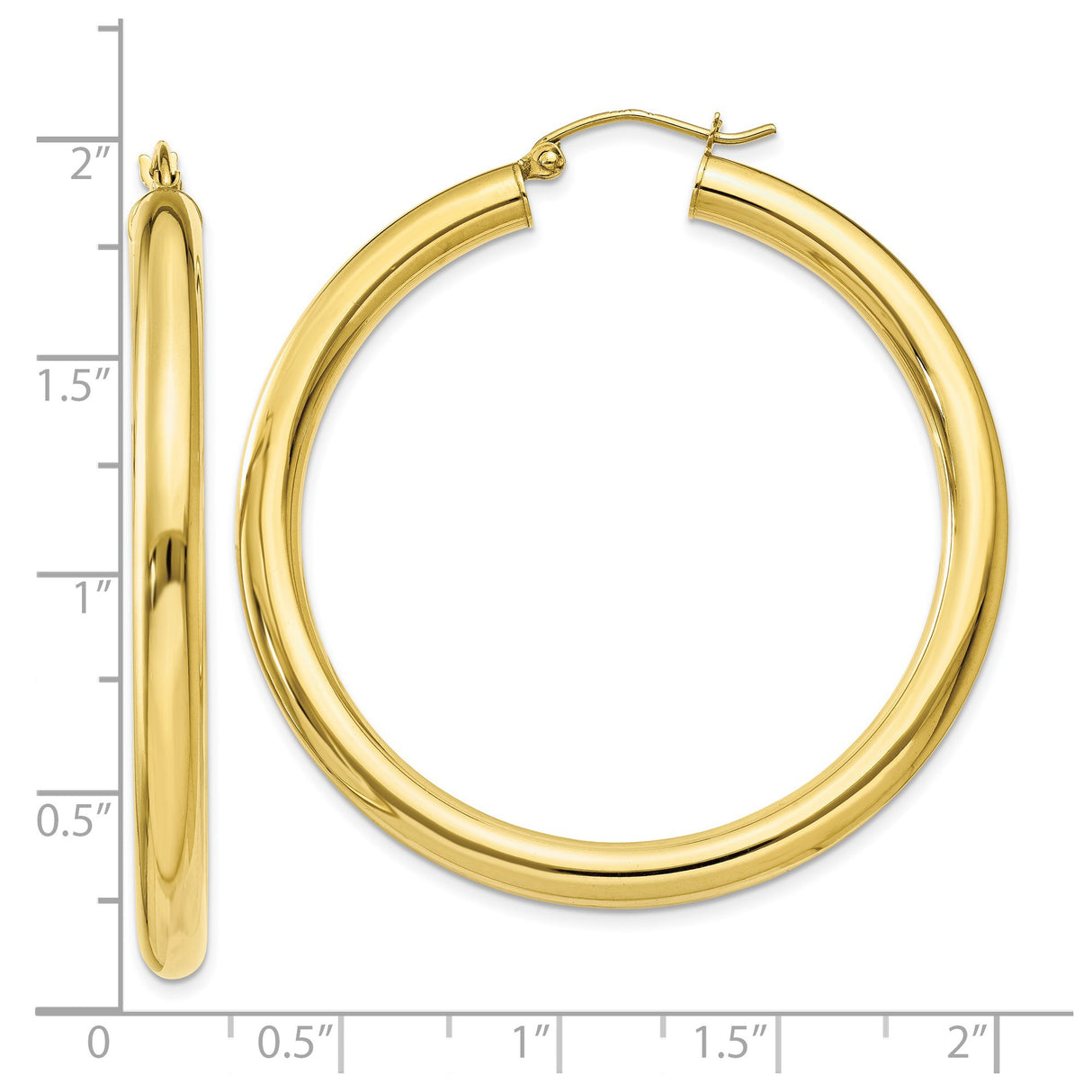 10k Yellow Gold Hoop Earrings, Classic Round Tube with Smooth Finish and Latch Back Closure