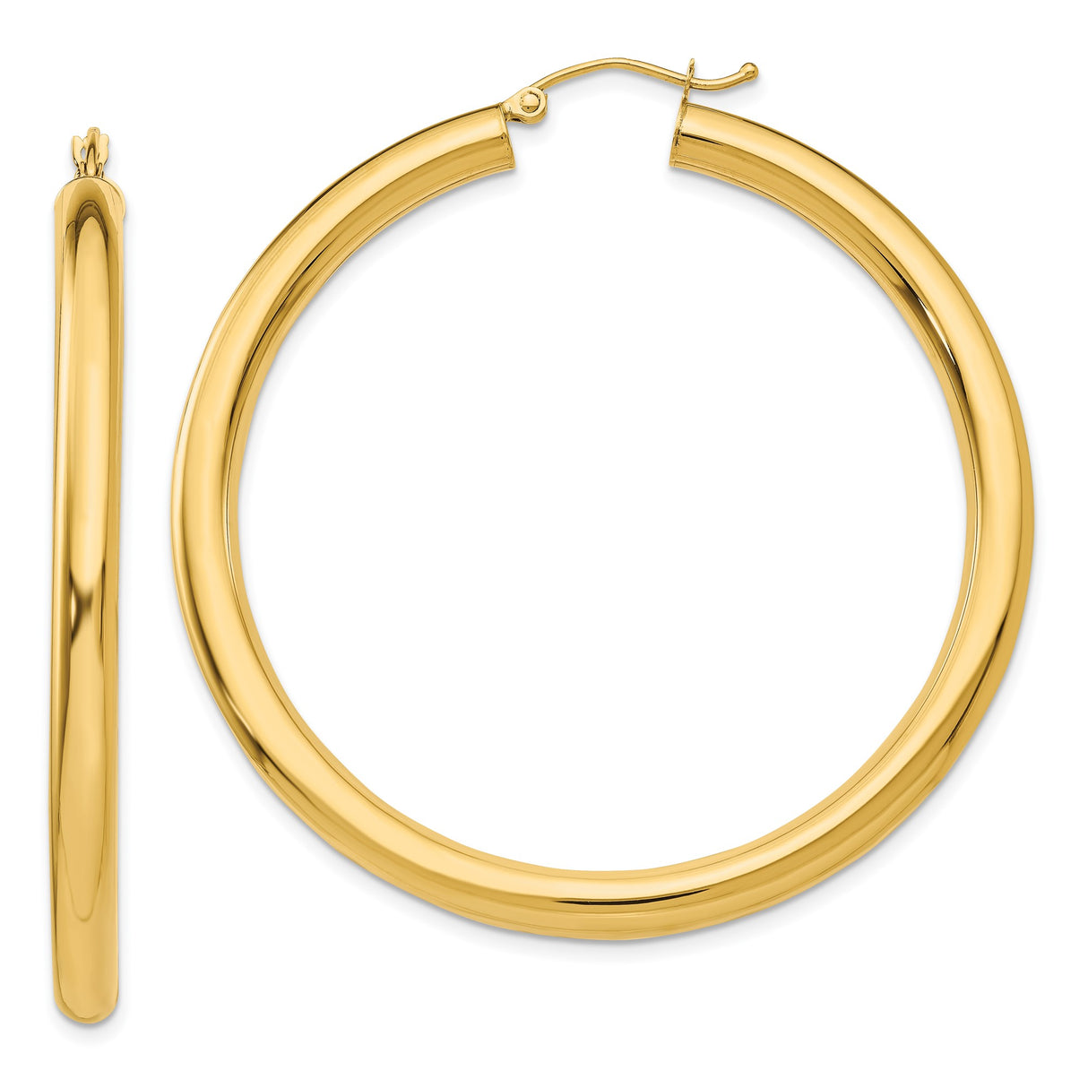 10k Yellow Gold Hoop Earrings, High-Polish Round Tube, Classic Minimalist Style for Women