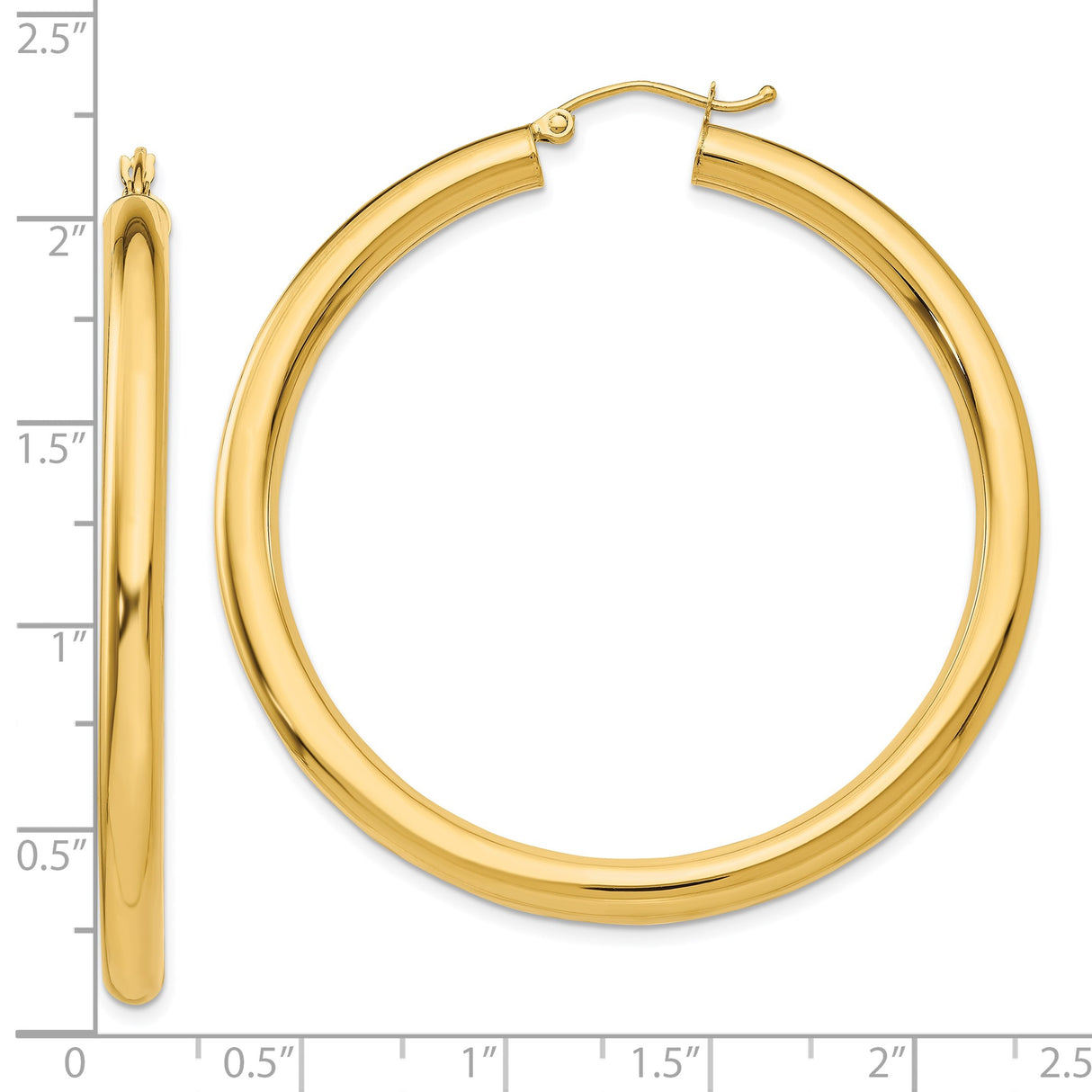 10k Yellow Gold Hoop Earrings, Polished Medium Round Hoops with Latch Closure