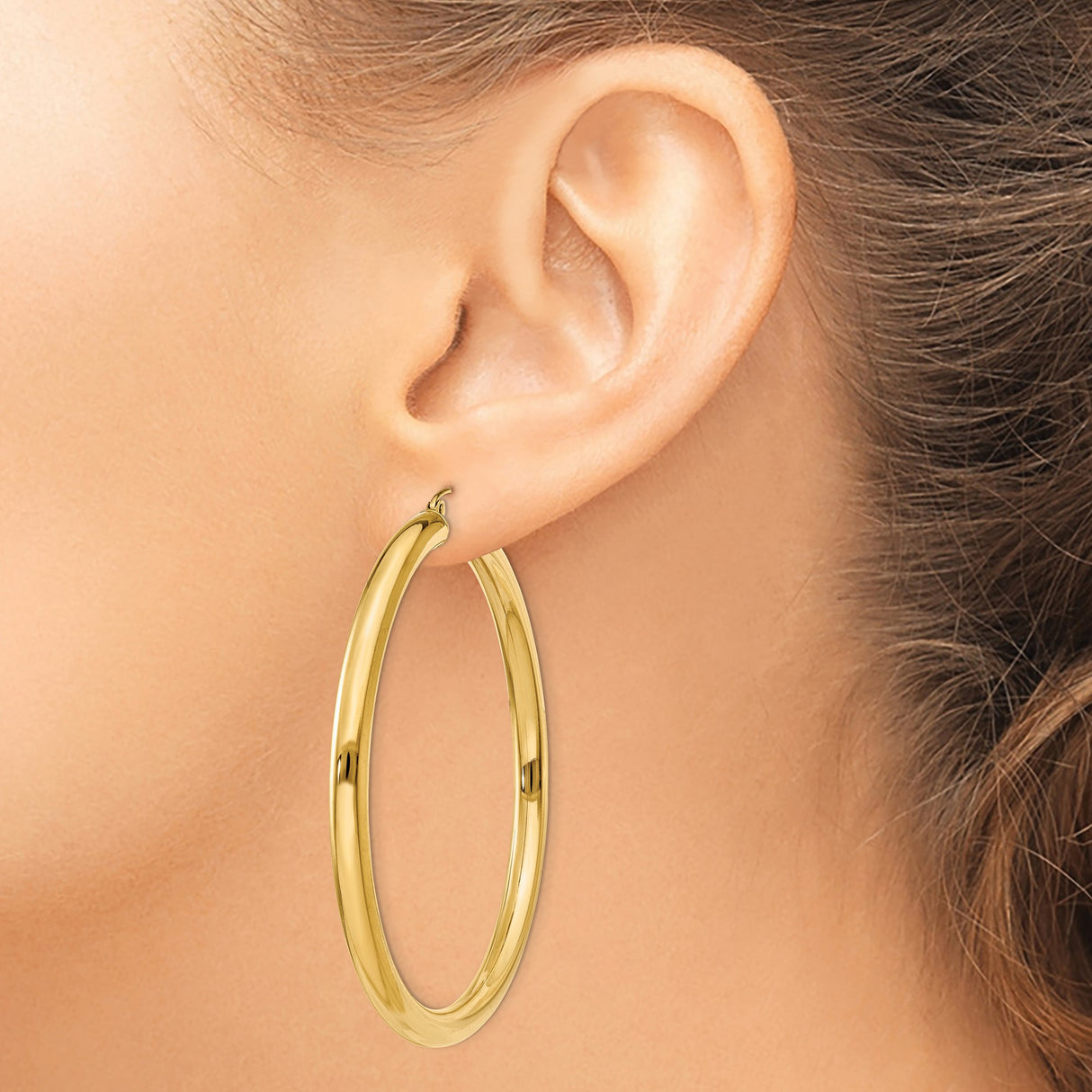 10k Yellow Gold Hoop Earrings, Large Polished Lightweight Design, Minimalist Timeless Style