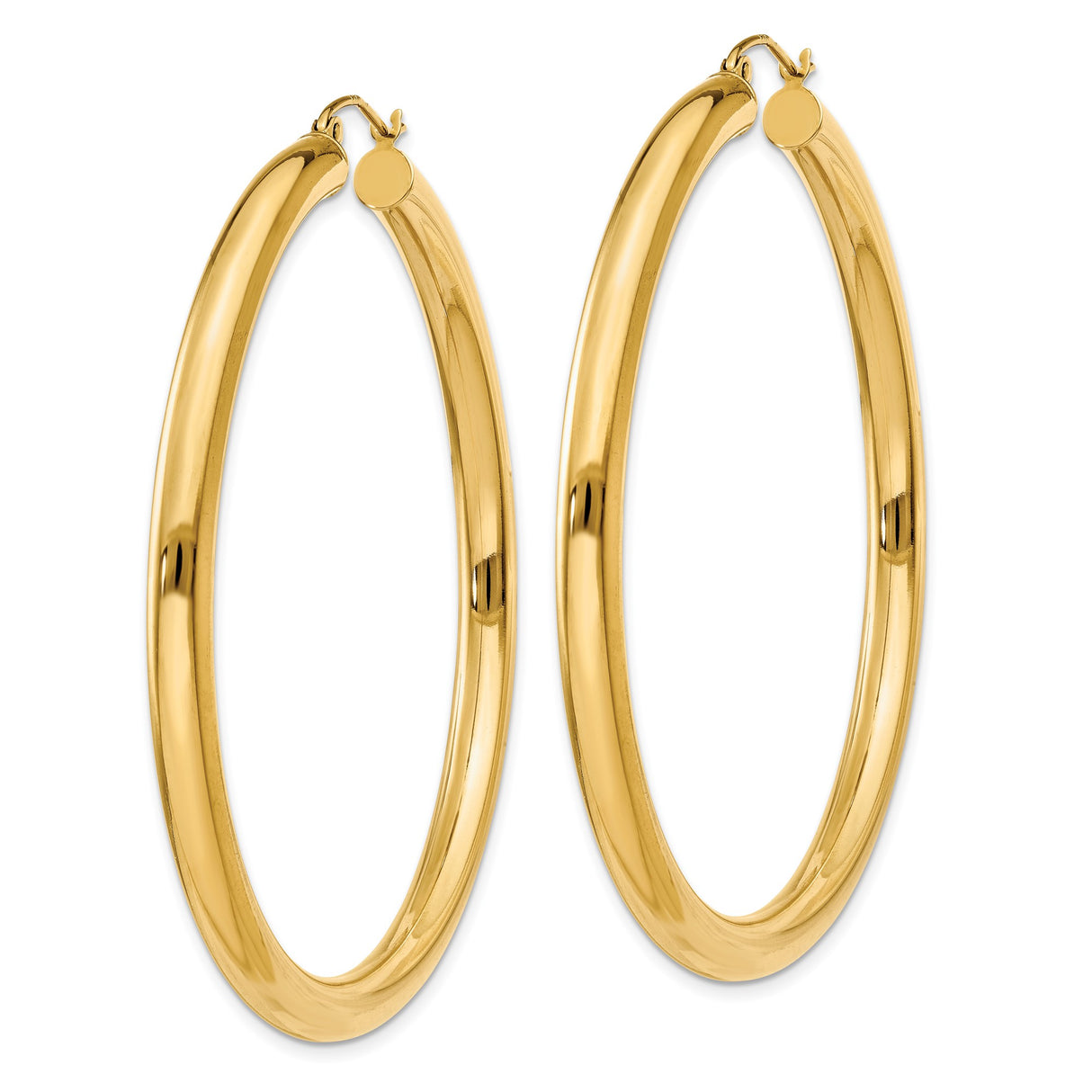 10k Yellow Gold Hoop Earrings, Large Polished Round Tube Style for Women