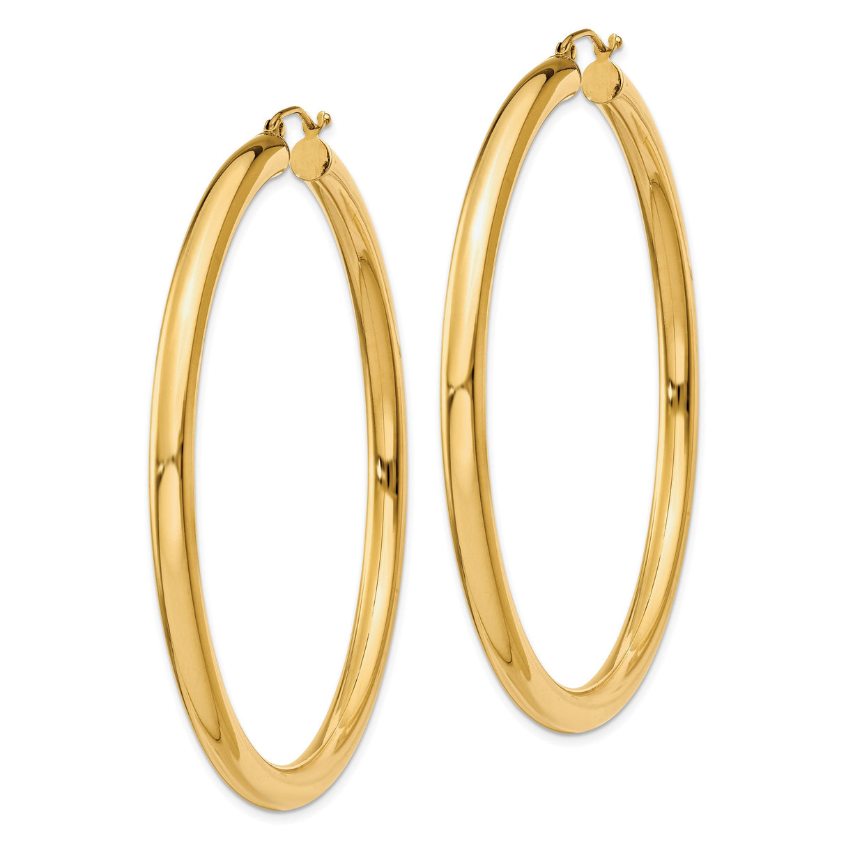 10k Yellow Gold Hoop Earrings, Large Lightweight Tube Hoops with High Polish Finish