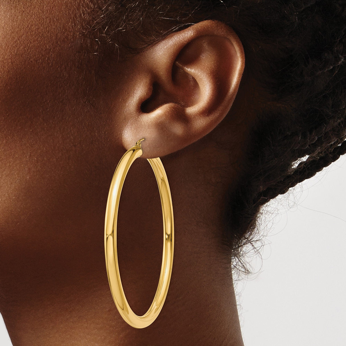 10k Yellow Gold Hoop Earrings, Large Lightweight Tube Hoops with High Polish Finish