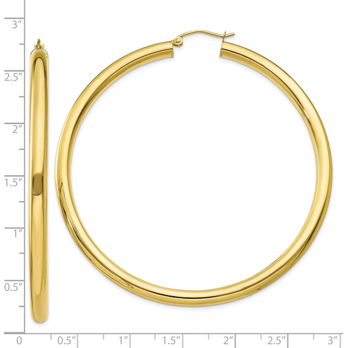 10k Yellow Gold Hoop Earrings, Medium to Large Polished Round Lightweight Design for Women