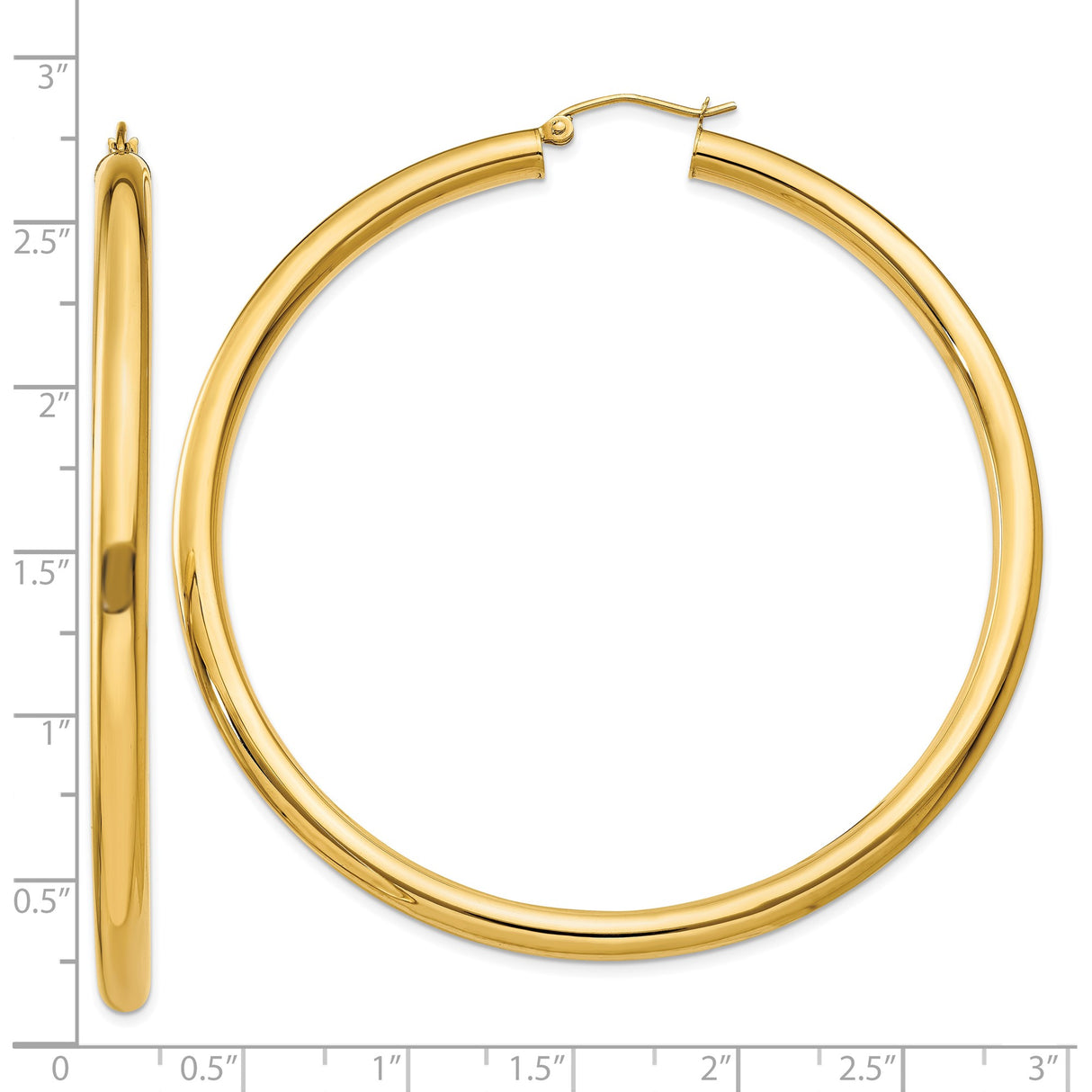 10k Yellow Gold Hoop Earrings, Large Round Smooth Polished Hoops, Lightweight Minimalist Design