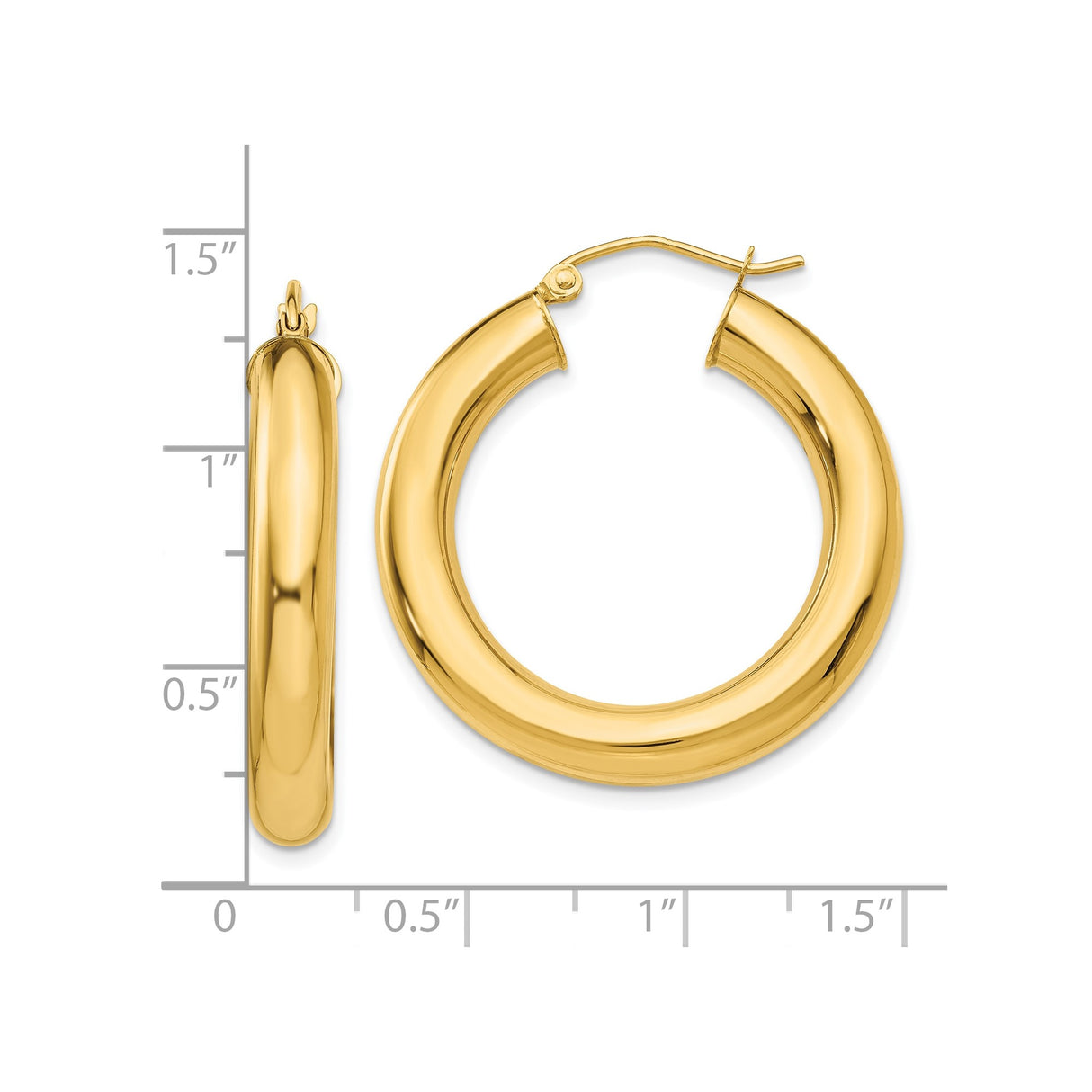 10k Yellow Gold Hoop Earrings, Classic Round Tube Design with High Polish Finish, Lightweight Jewelry