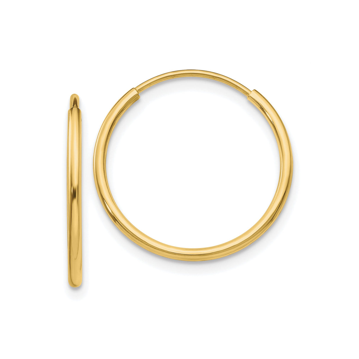 10k Yellow Gold Hoop Earrings, Lightweight Polished Tube Hoops with Minimalist Round Design