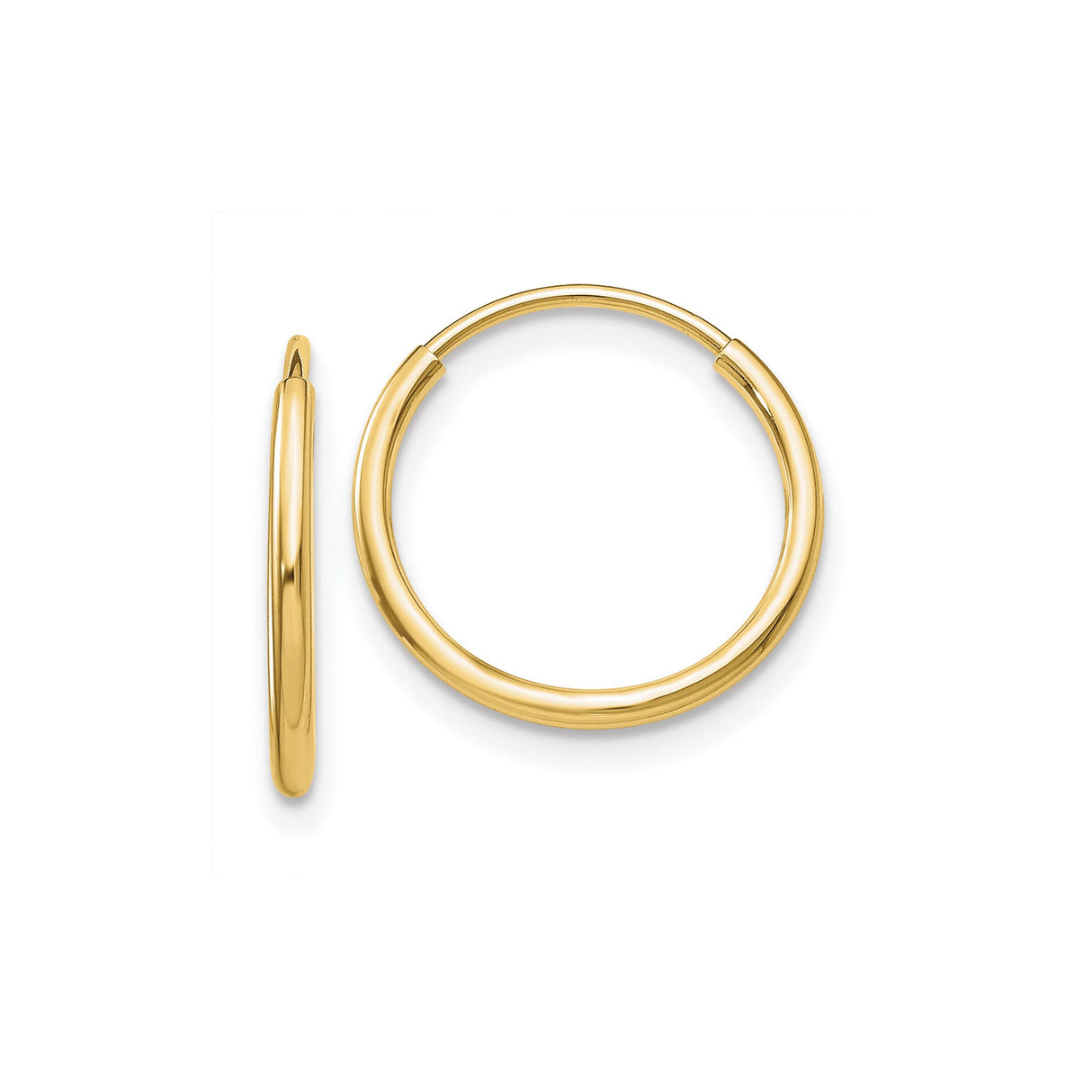 10k Yellow Gold Hoop Earrings, Polished Round Tube Design, Medium Size, Classic Minimalist Style