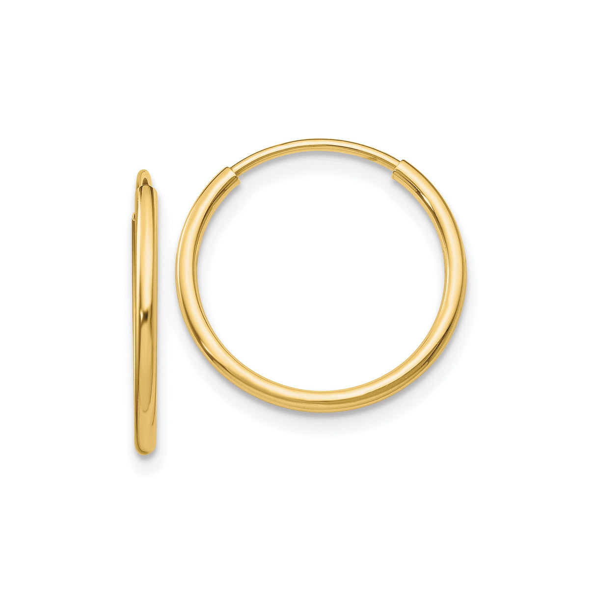 10k Yellow Gold Hoop Earrings, Medium Polished Endless Tube Design for Women
