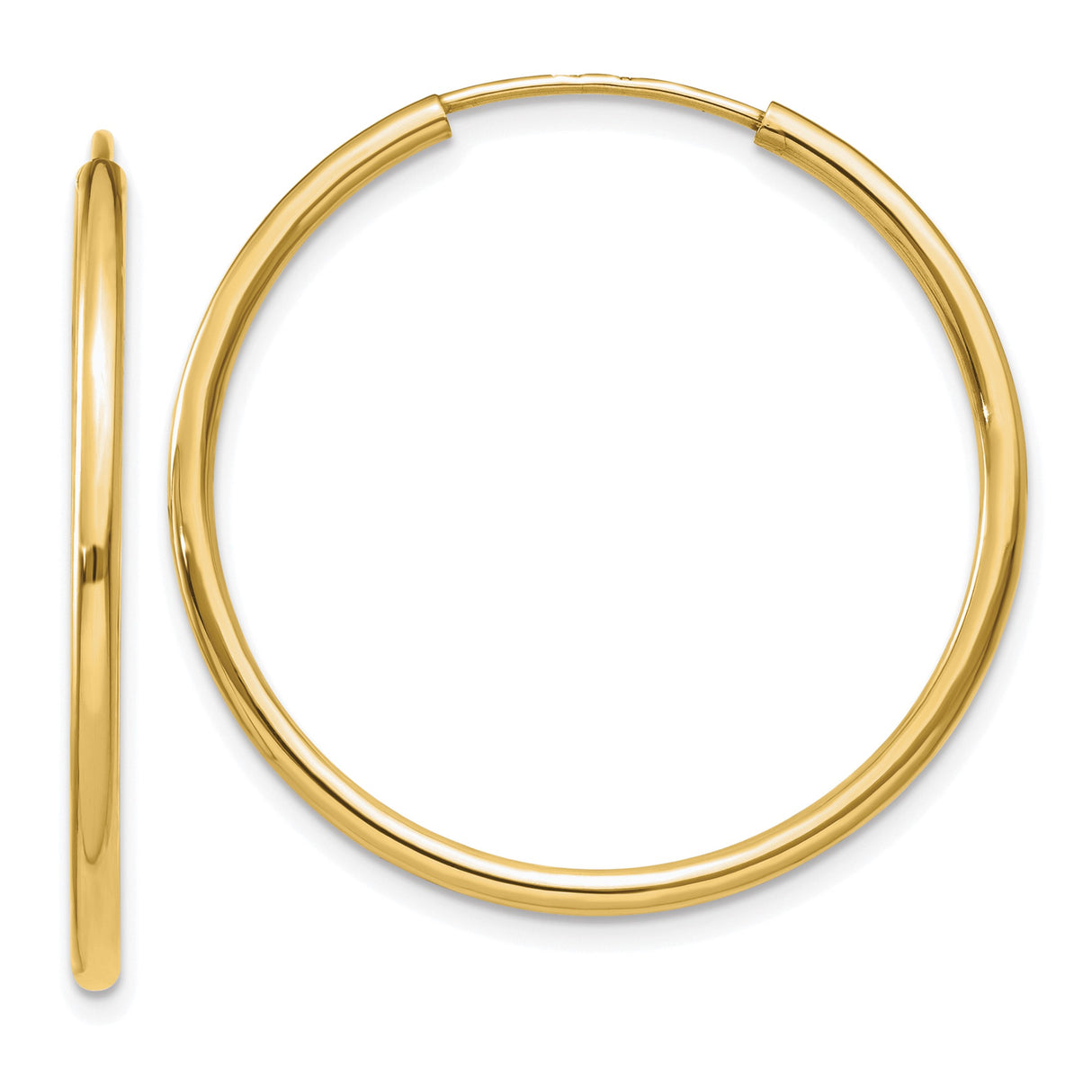 10k Yellow Gold Hoop Earrings, Polished Seamless Design, Lightweight Classic Style for Women