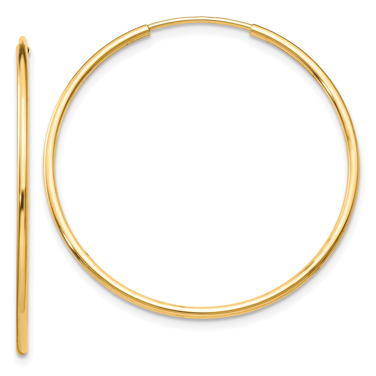 10k Yellow Gold Hoop Earrings, Classic Smooth Polished Tube Hoops, Minimalist Endless Design