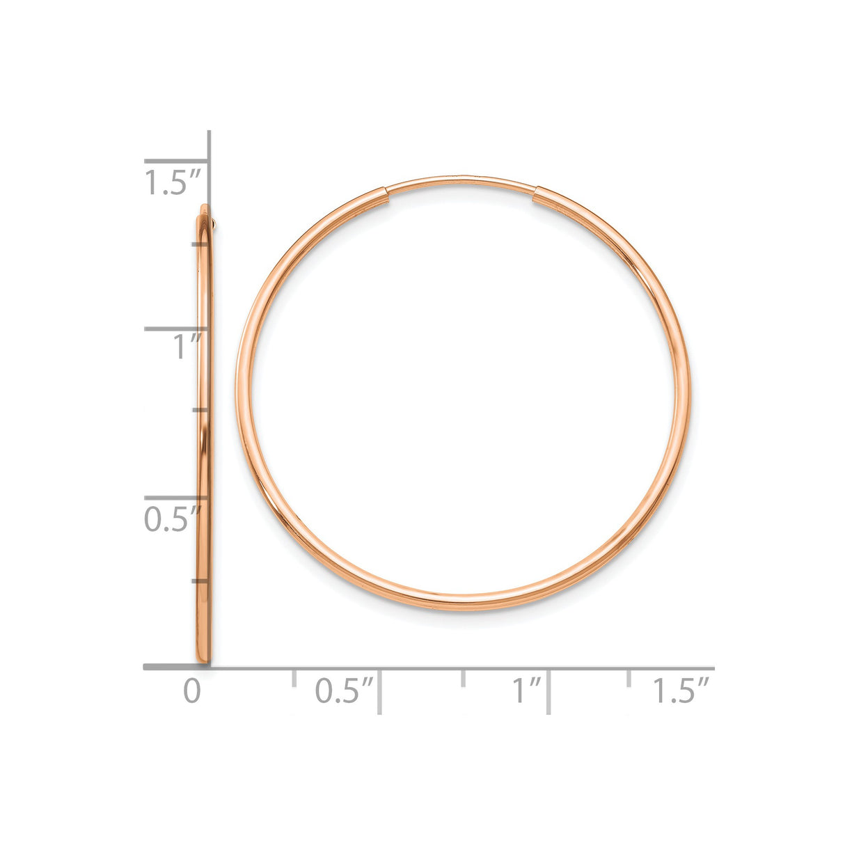 10k Rose Gold Hoop Earrings, Smooth Polished Endless Tube Hoops for Women