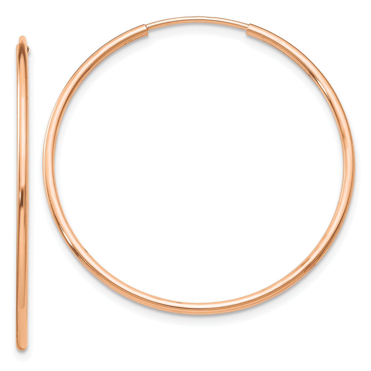 10k Rose Gold Hoop Earrings, Smooth Polished Endless Tube Hoops for Women