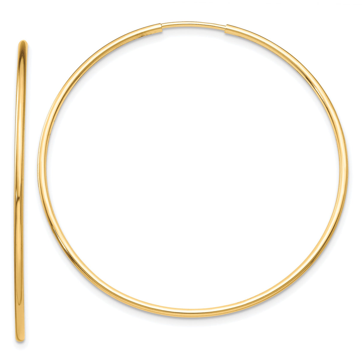 10k Yellow Gold Large Hoop Earrings, Polished Round Tube Style, Minimalist Modern Design