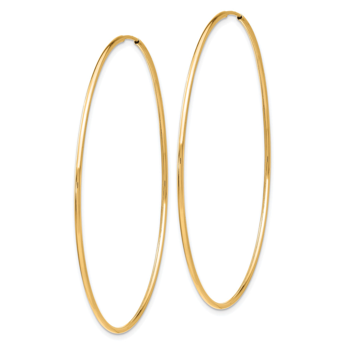 10k Yellow Gold Hoop Earrings, Thin Round Tube Design with High Polish Finish, Large Endless Style
