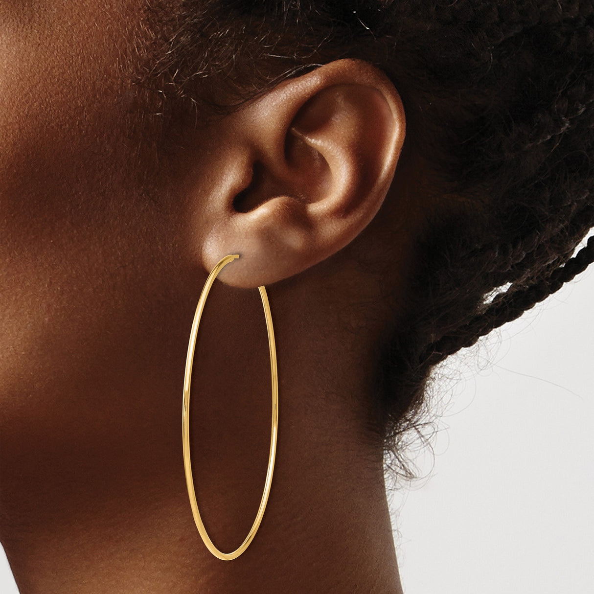 10k Yellow Gold Hoop Earrings, Thin Round Tube Design with High Polish Finish, Large Endless Style