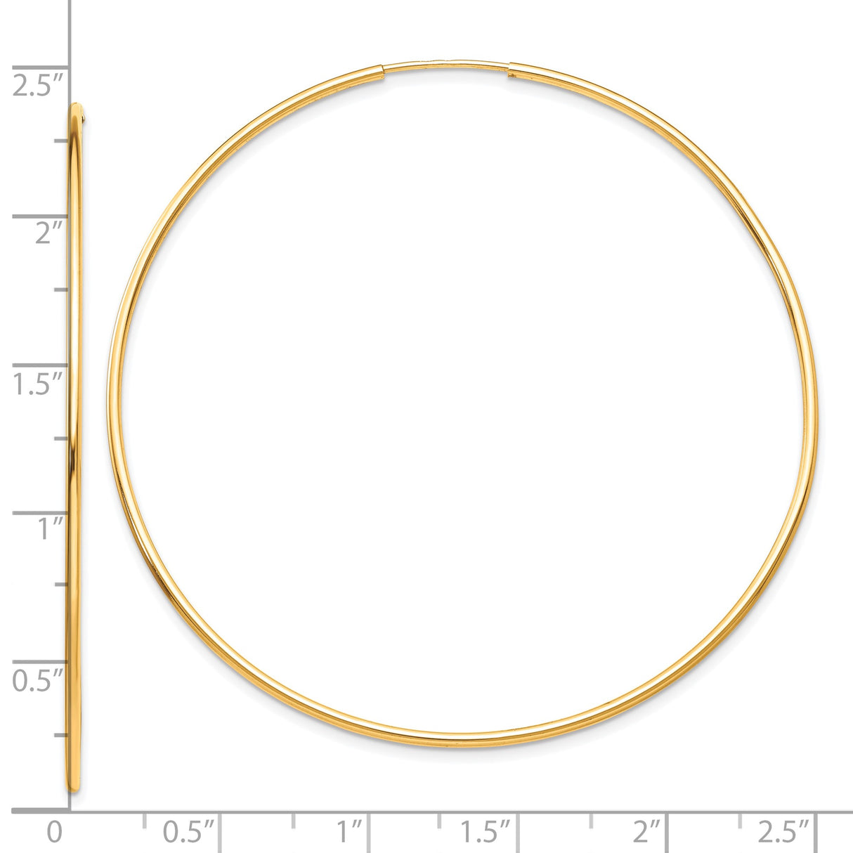 10k Yellow Gold Hoop Earrings, Thin Round Tube Design with High Polish Finish, Large Endless Style