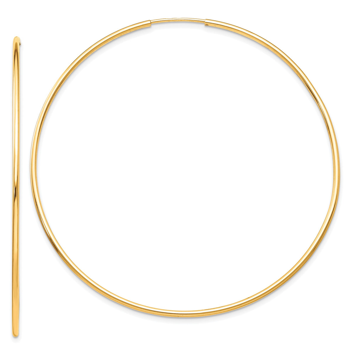10k Yellow Gold Hoop Earrings, Thin Round Tube Design with High Polish Finish, Large Endless Style