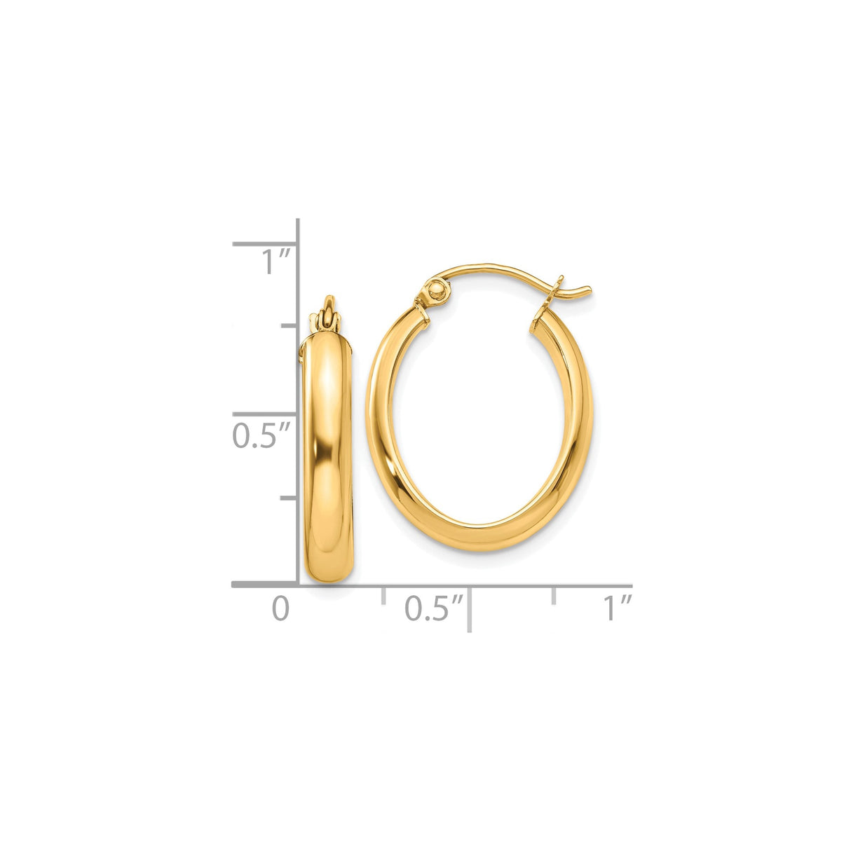 10k Yellow Gold Oval Hoop Earrings, Lightweight Polished Minimalist Design for Women