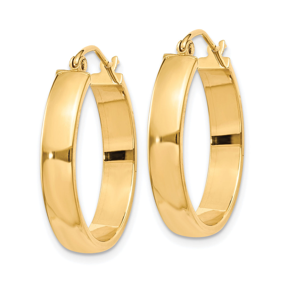 10k Yellow Gold Hoop Earrings, Medium Polished Round Design, Lightweight Minimalist Style