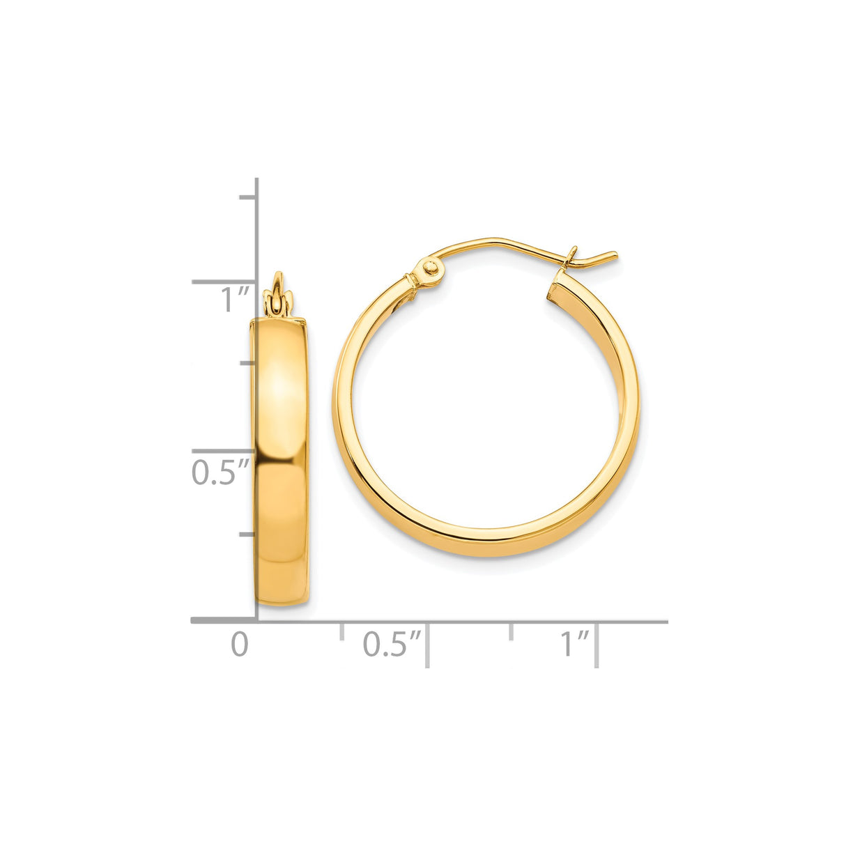 10k Yellow Gold Hoop Earrings, Medium Polished Round Design, Lightweight Minimalist Style