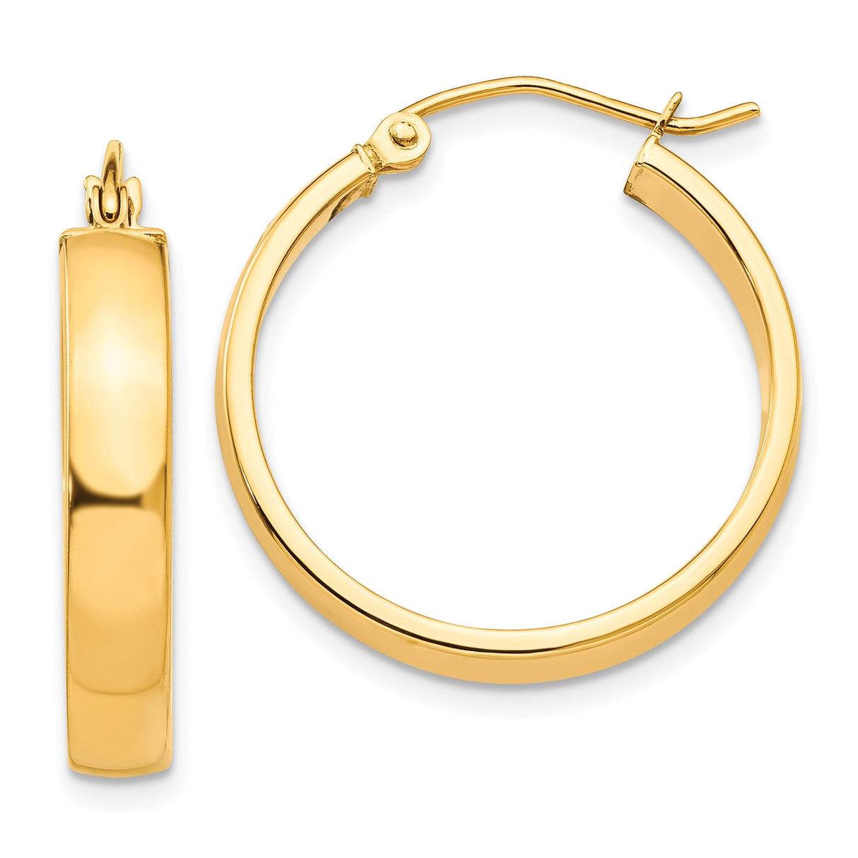 10k Yellow Gold Hoop Earrings, Medium Polished Round Design, Lightweight Minimalist Style