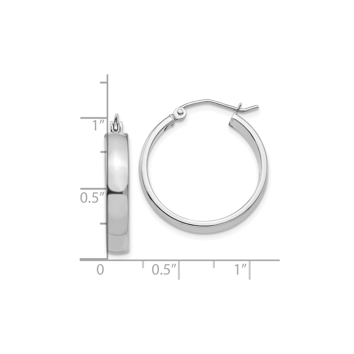 10k White Gold Hoop Earrings, Small Classic Round Design, Polished Lightweight Jewelry for Women