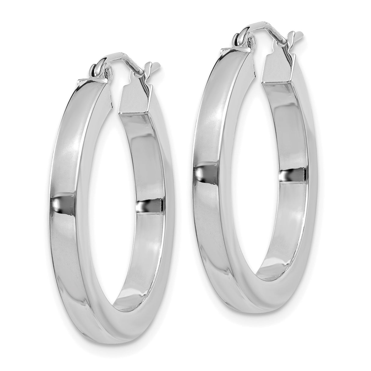 10k White Gold Hoop Earrings, Classic Round Design with High Polish Finish, Lightweight Style
