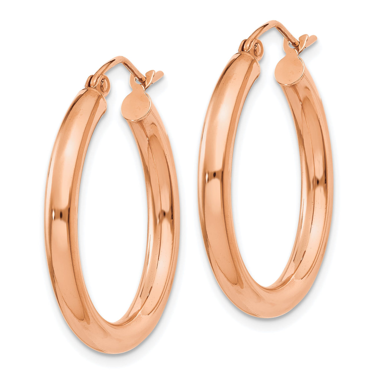10k Rose Gold Hoop Earrings, Polished Finish, Lightweight Medium Hoops with Hinged Closure