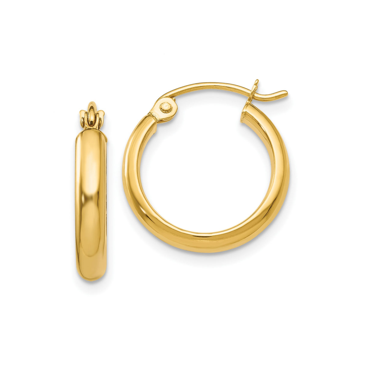 10k Yellow Gold Hoop Earrings, Polished Round Shape with Latch Back Closure, Lightweight Minimalist Style