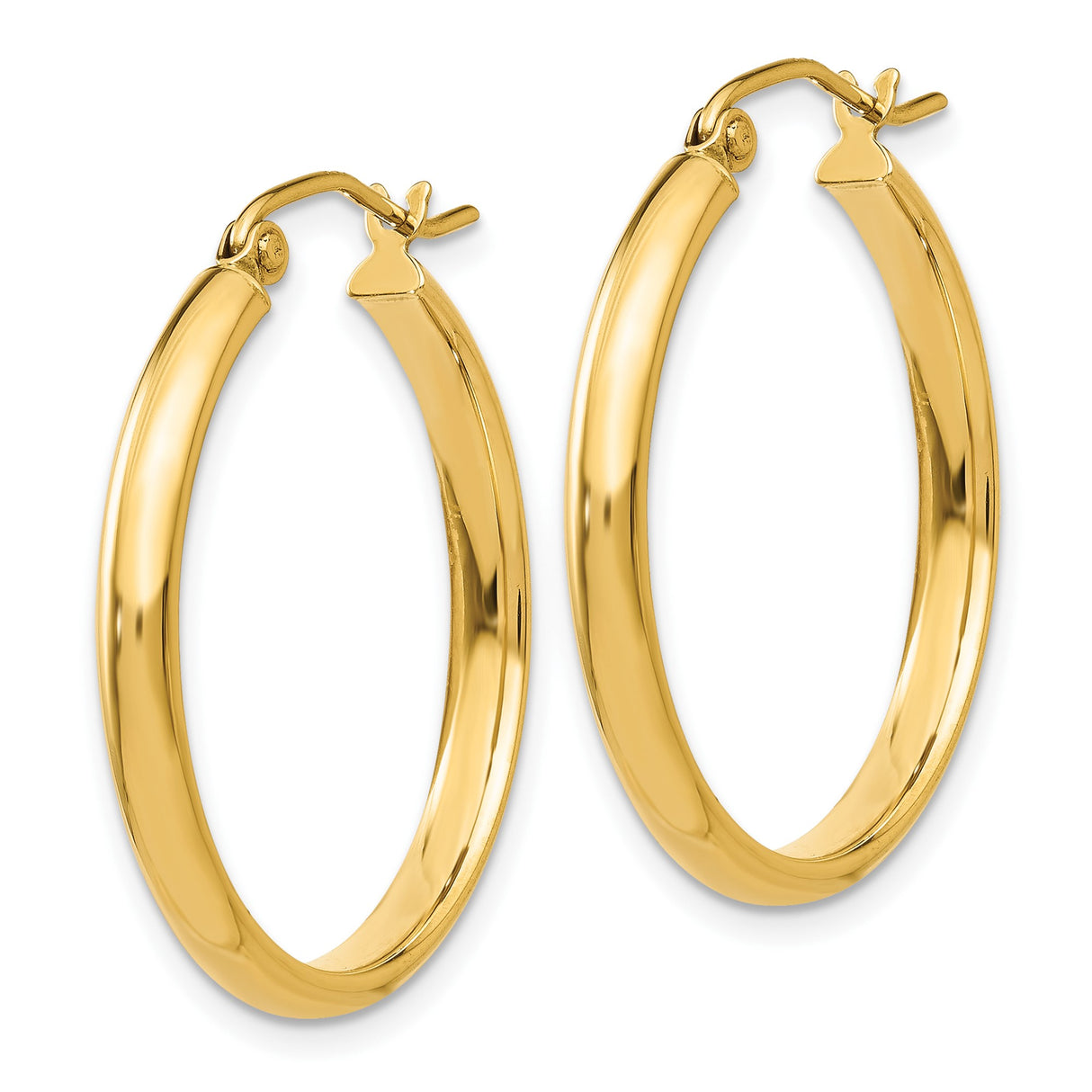 10k Yellow Gold Hoop Earrings, Smooth High Polish Finish, Classic Round Design