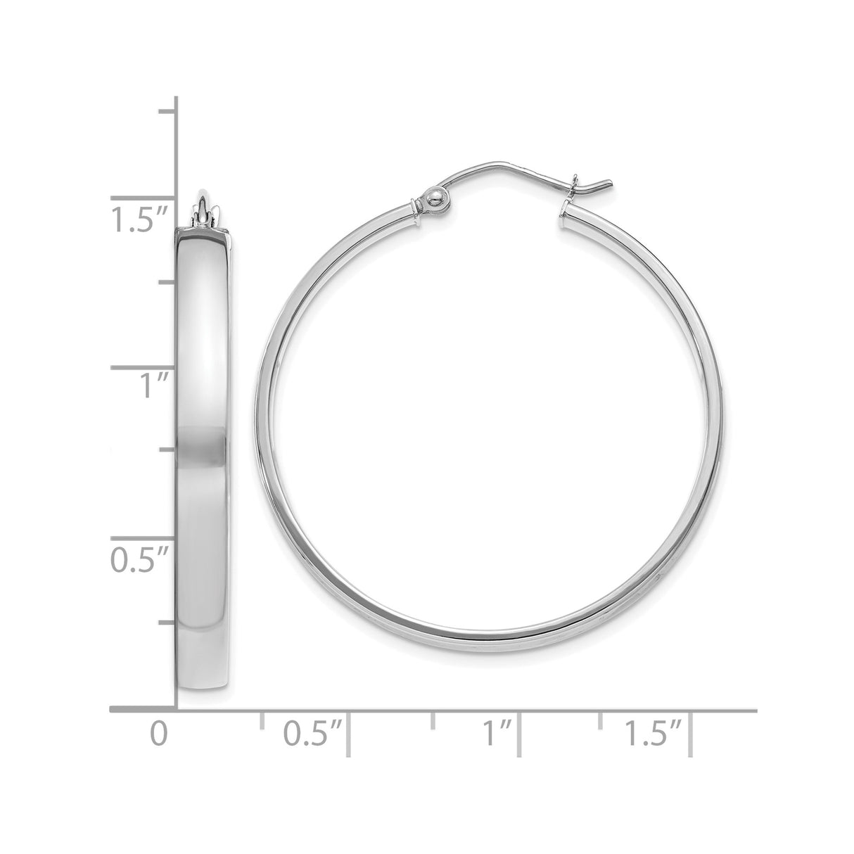 10k White Gold Hoop Earrings, Polished Finish, Latch Closure, Classic Minimalist Design for Women