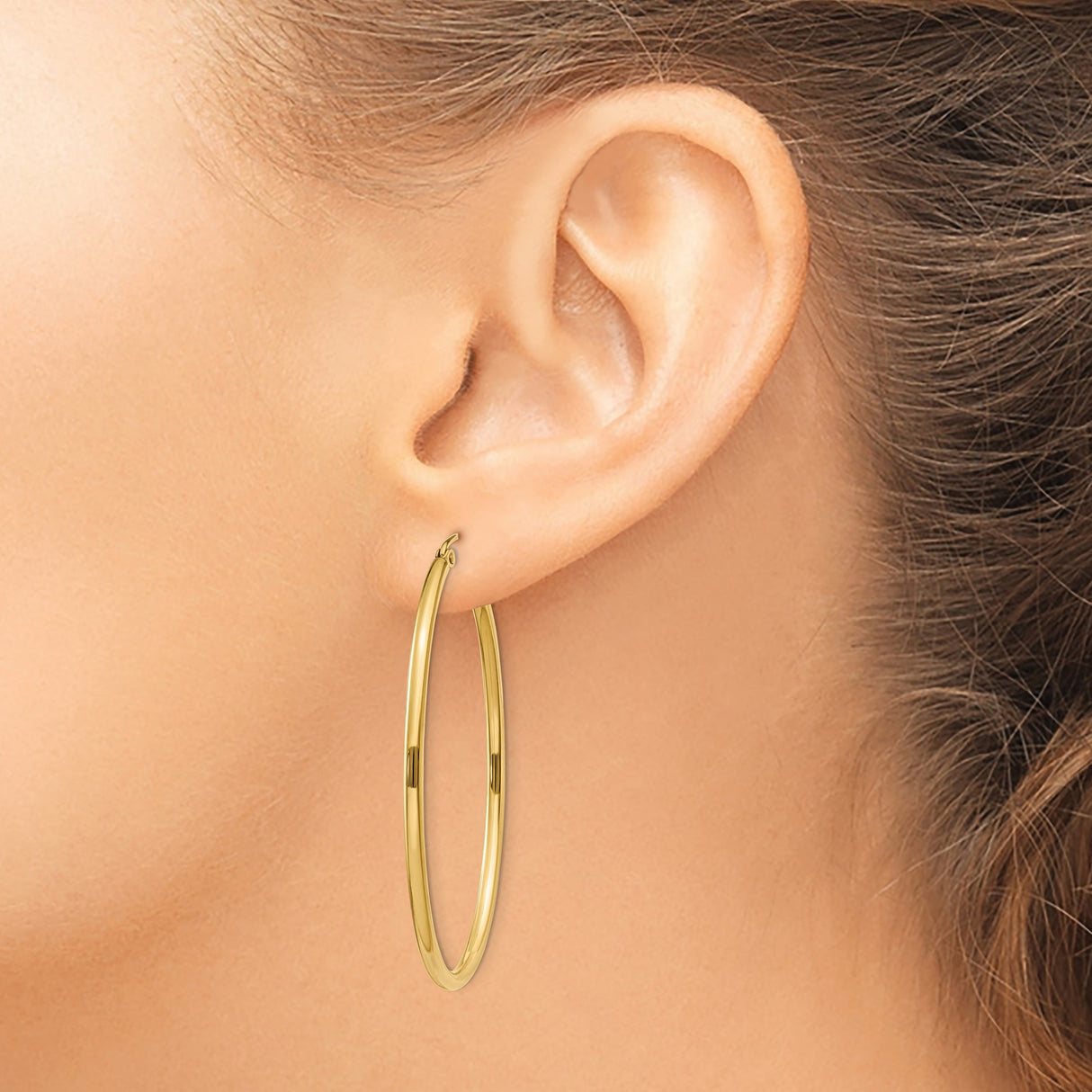 10k Yellow Gold Hoop Earrings, Classic Round Lightweight Design for Women