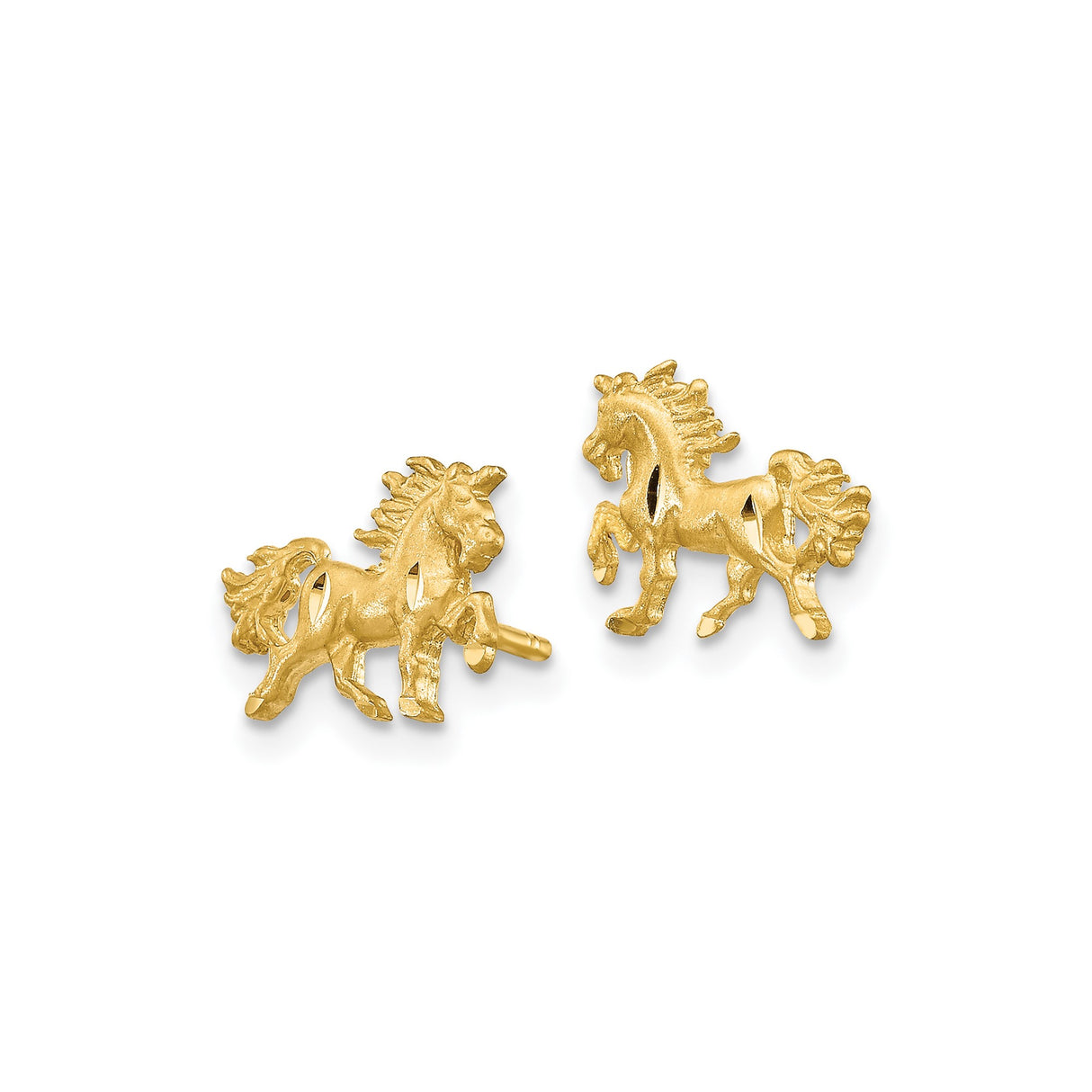 10k Yellow Gold Horse Stud Earrings, Prancing Horse Design, Equestrian Western Style