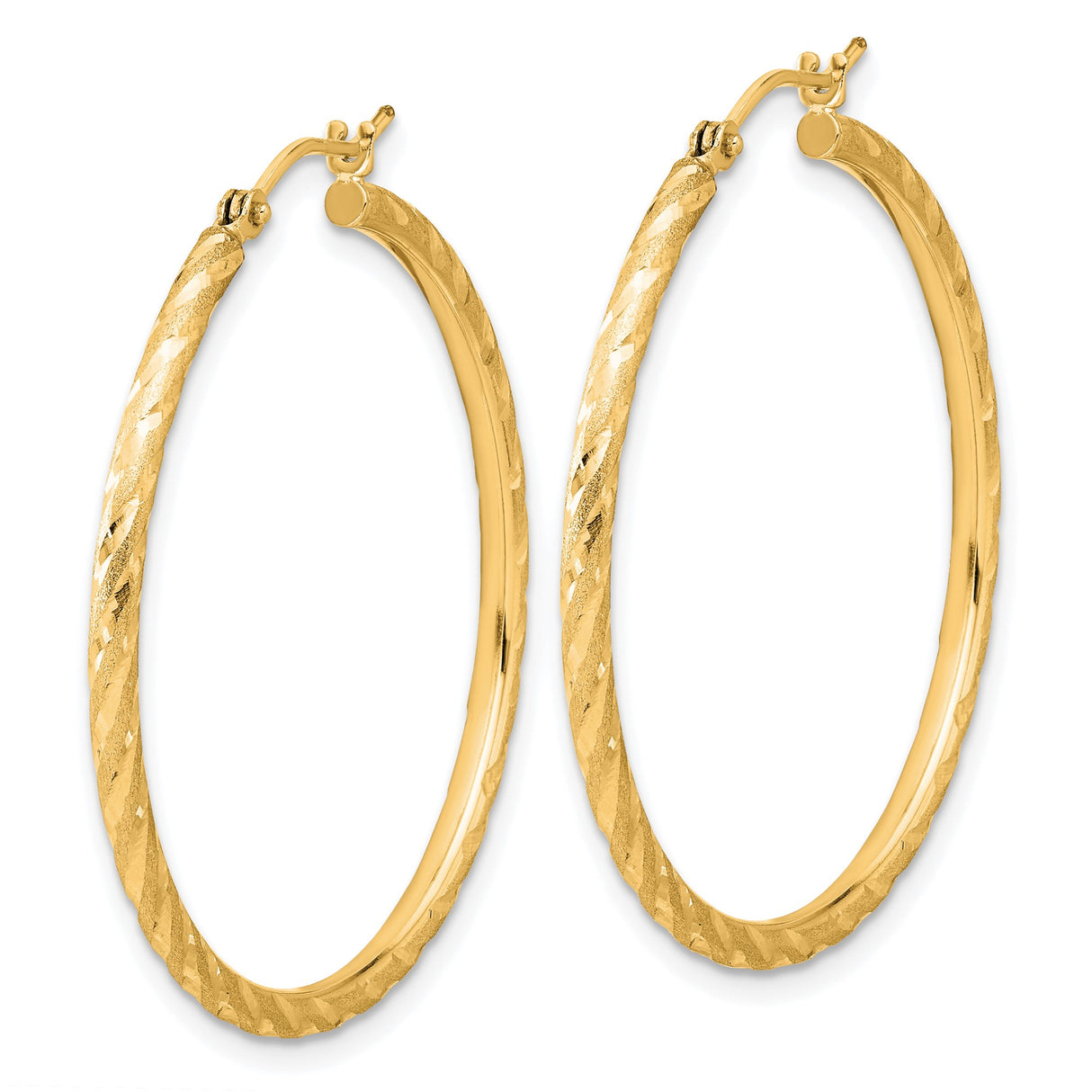 10k Yellow Gold Hoop Earrings, Twisted Diamond Cut with Textured Finish, Latch Back