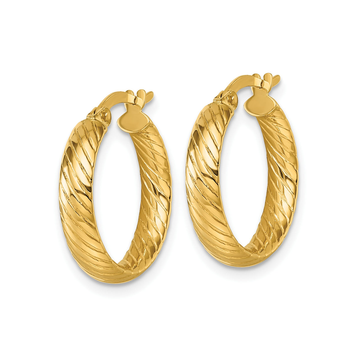 10k Yellow Gold Hoop Earrings, Twist Tube Design, Textured Finish, Medium Size