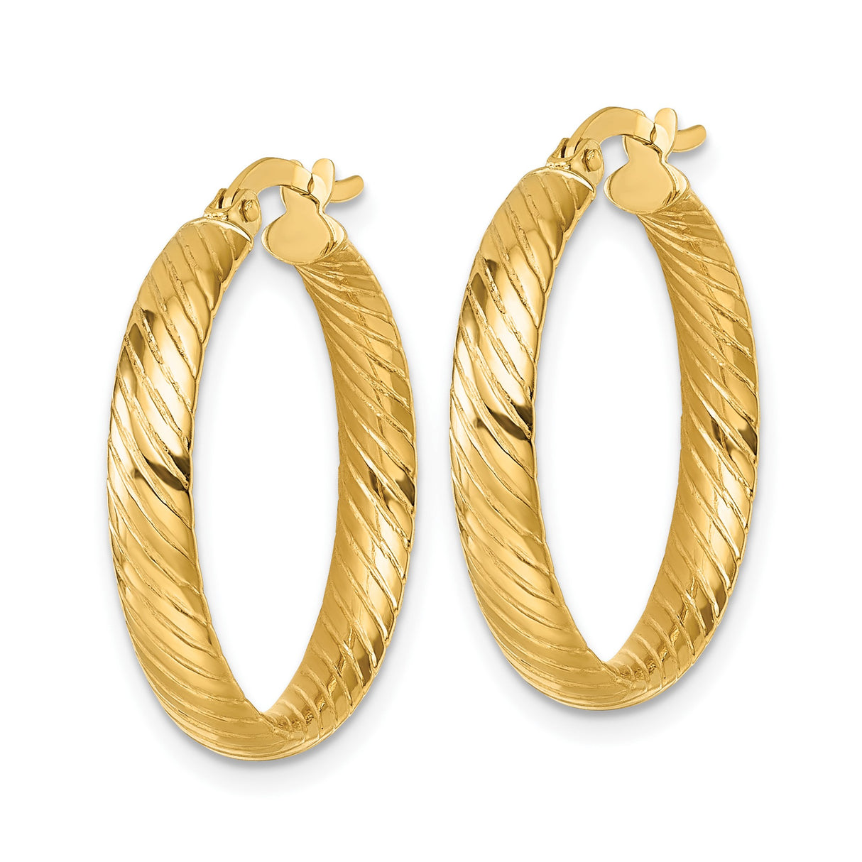 10k Yellow Gold Hoop Earrings with Polished Twisted Design and Textured Finish