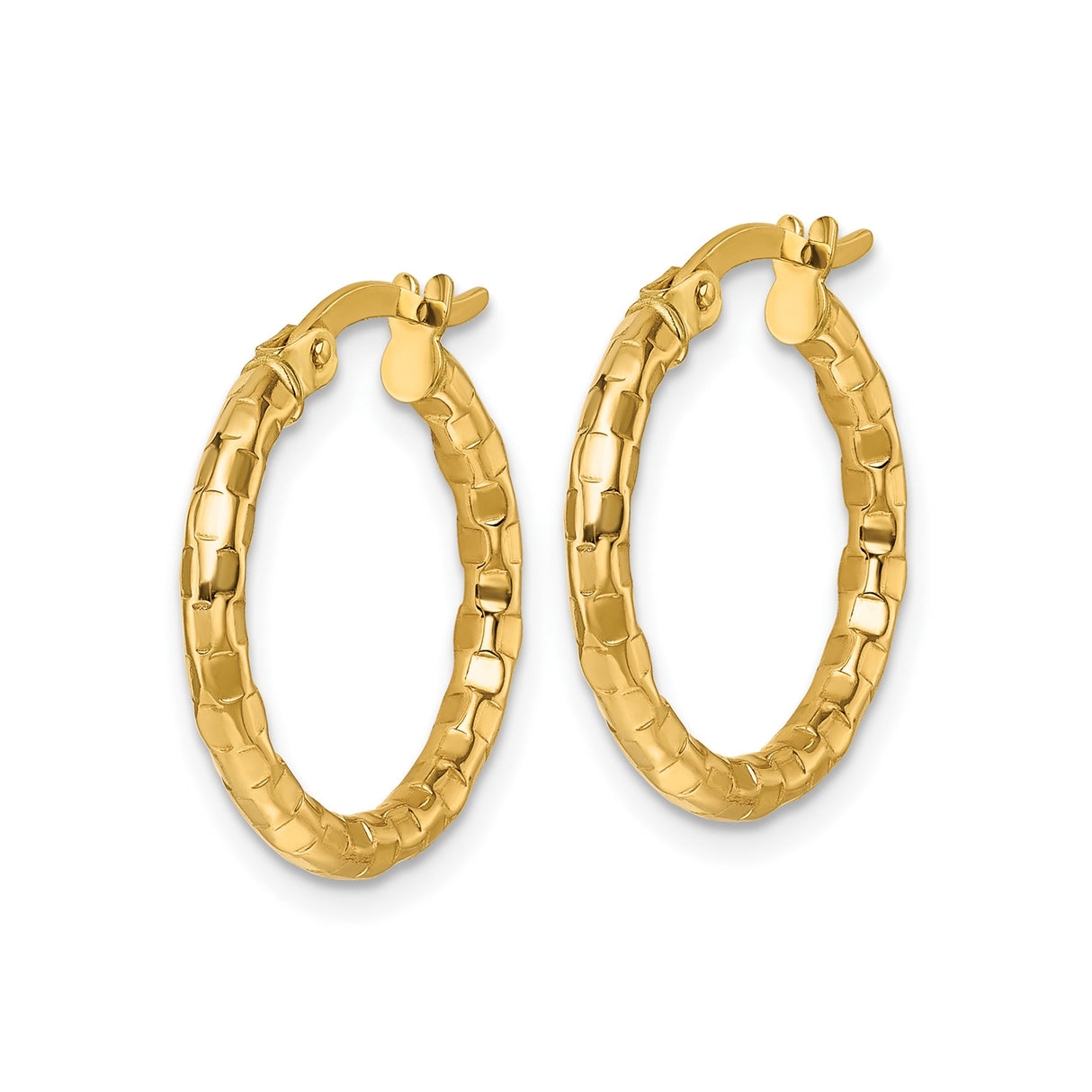 10k Yellow Gold Hoop Earrings with Hammered Texture and Snap Lock Closure