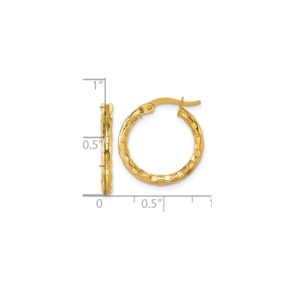 10k Yellow Gold Hoop Earrings with Hammered Texture and Snap Lock Closure