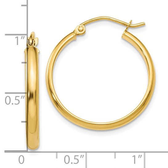 10k Yellow Gold Hoop Earrings, Polished Finish, Classic Tube Style with Snap Closure