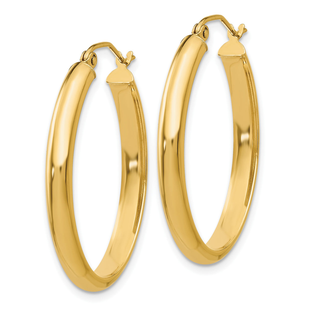 10k Yellow Gold Oval Hoop Earrings, Polished Finish, Medium Size Lightweight Design for Women