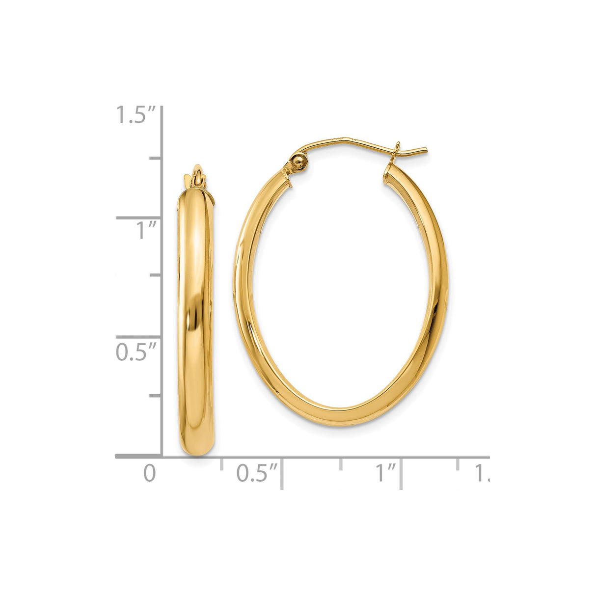 10k Yellow Gold Oval Hoop Earrings, Polished Finish, Medium Size Lightweight Design for Women