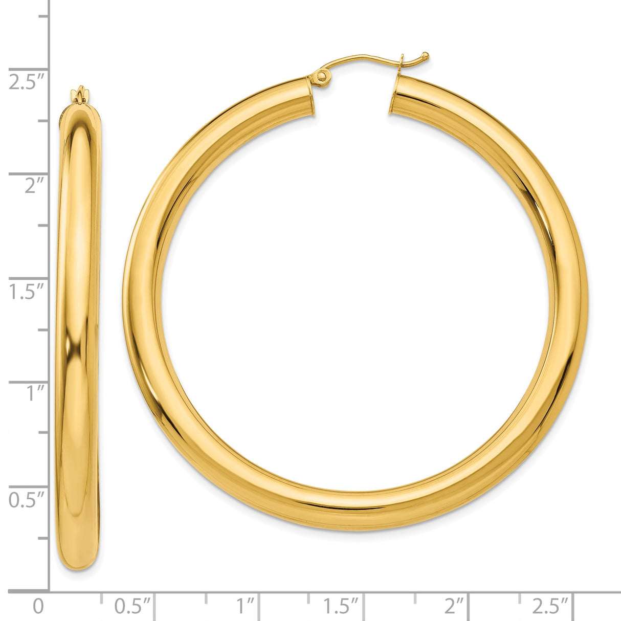 10k Yellow Gold Hoop Earrings, Classic Round High Polish Tube Design, Latch Back Closure