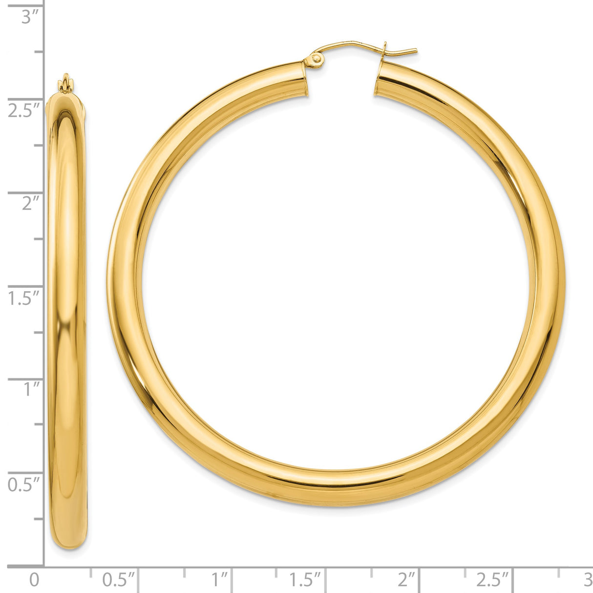 10k Yellow Gold Large Hoop Earrings, High Polish Round Tube, Lightweight Minimalist Style